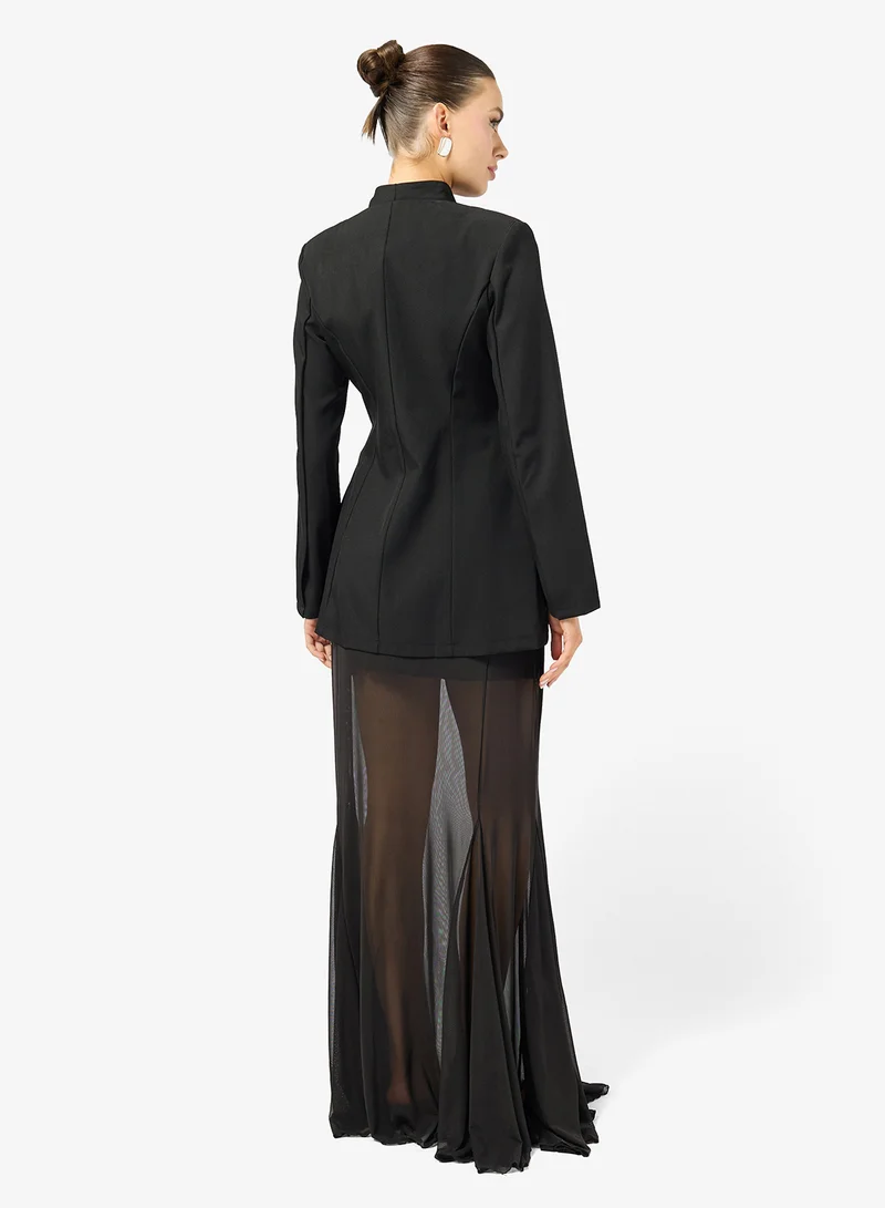 جينجر Structured Cinched Waist Blazer & Mesh Skit